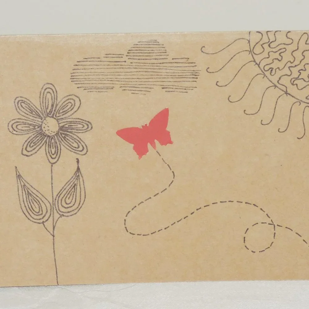 Whimsical Zen Doodle Butterfly Garden Blank Note Cards, Set of 4 with envelopes